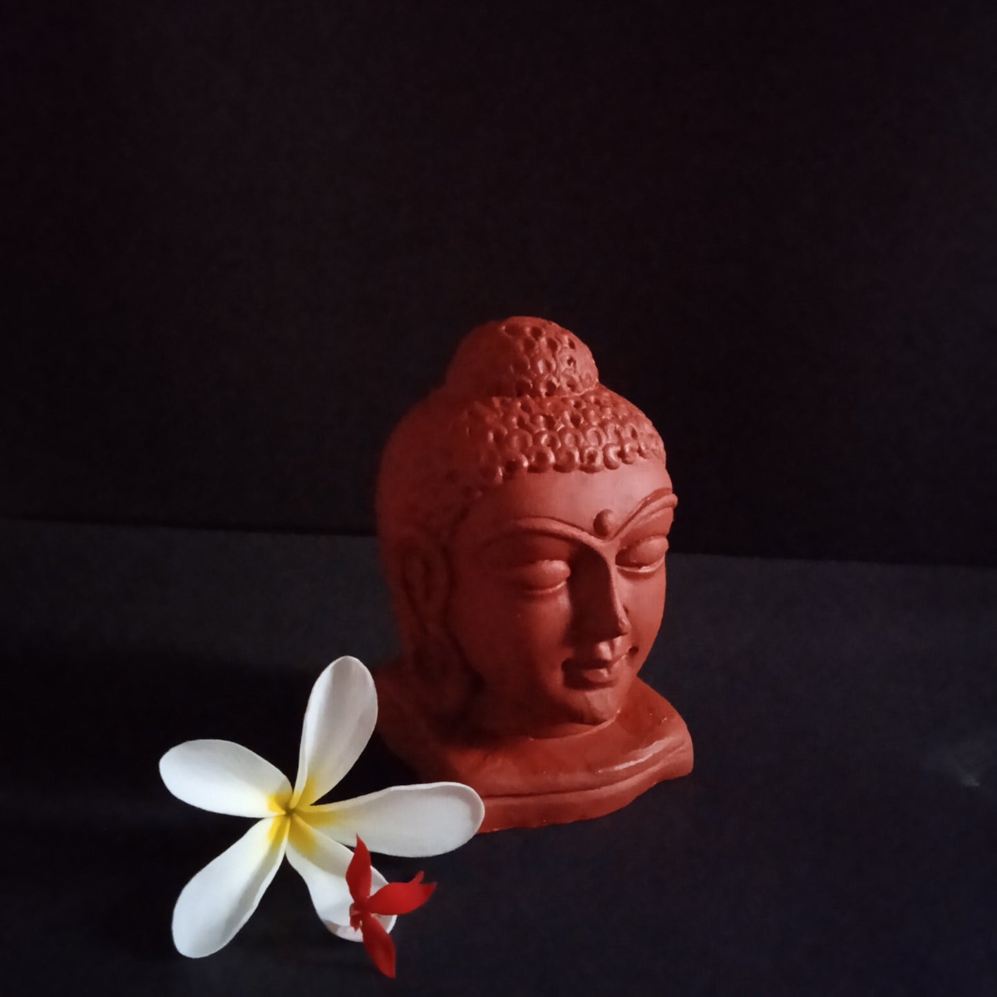 Terracotta Buddha Face + Diya