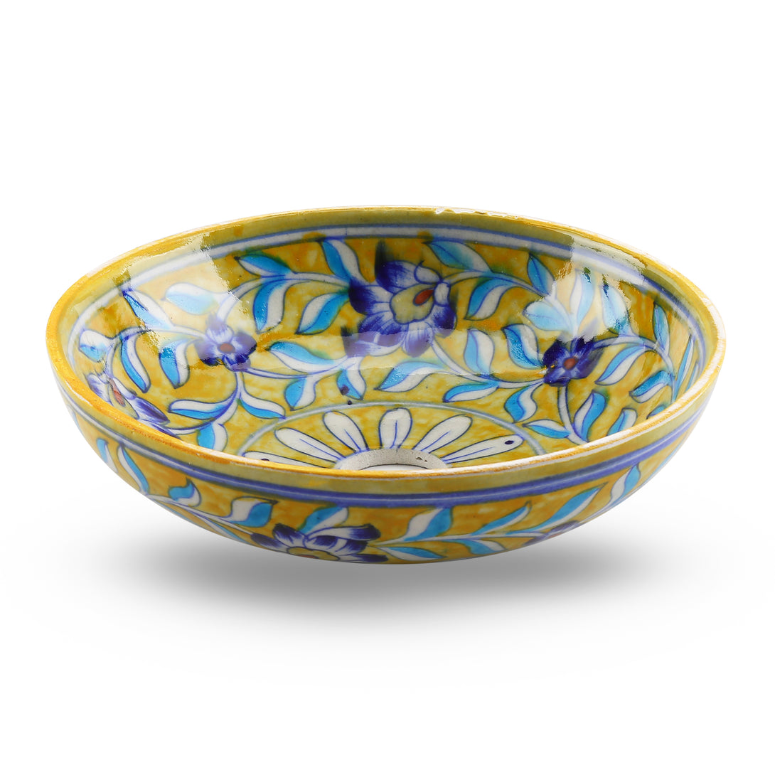 Blue Pottery Hanging Lamp Shade - Yellow
