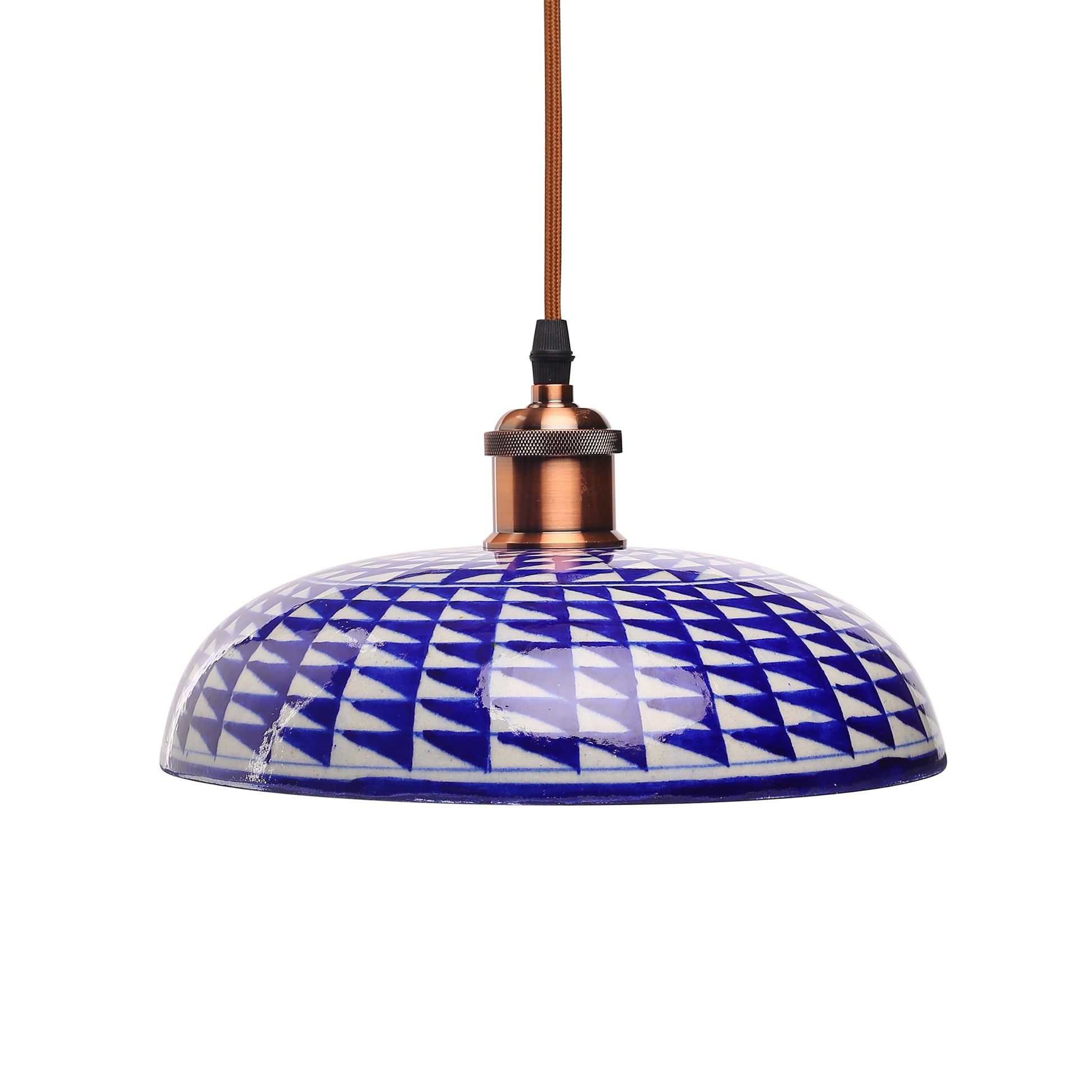 Blue Pottery Hanging Lamp Shade - Indigo Blue