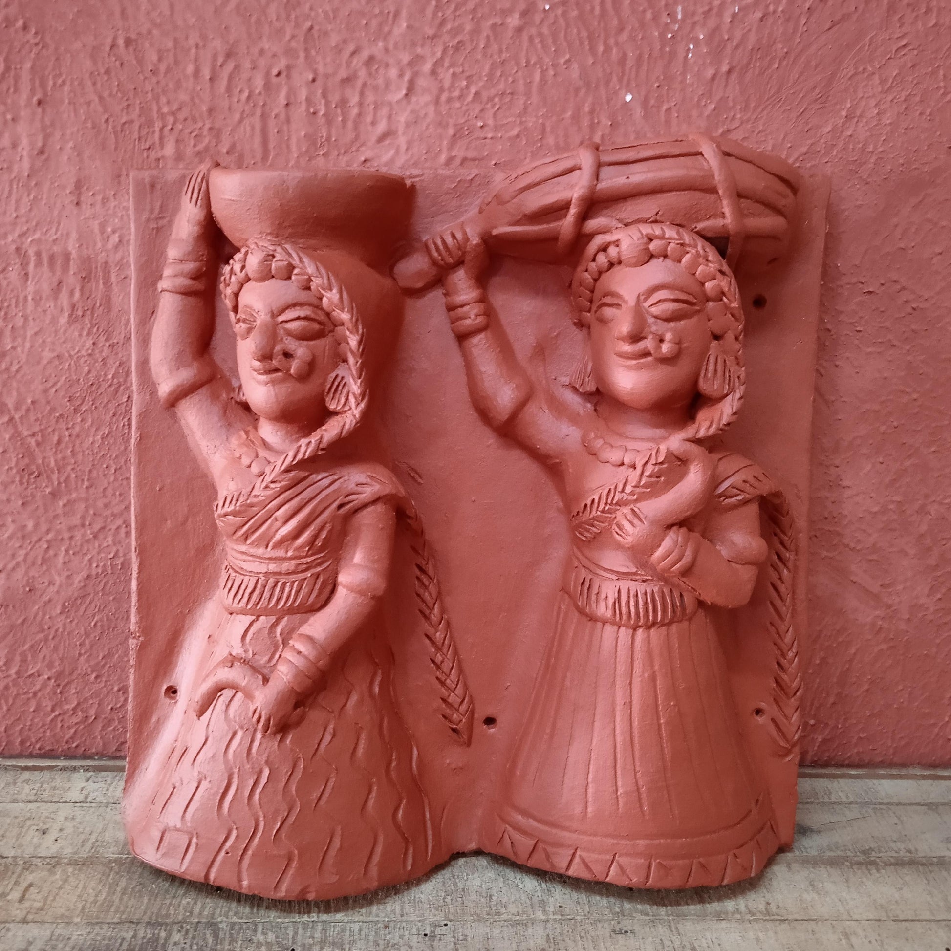 Terracotta Ladies carrying baskets Panel