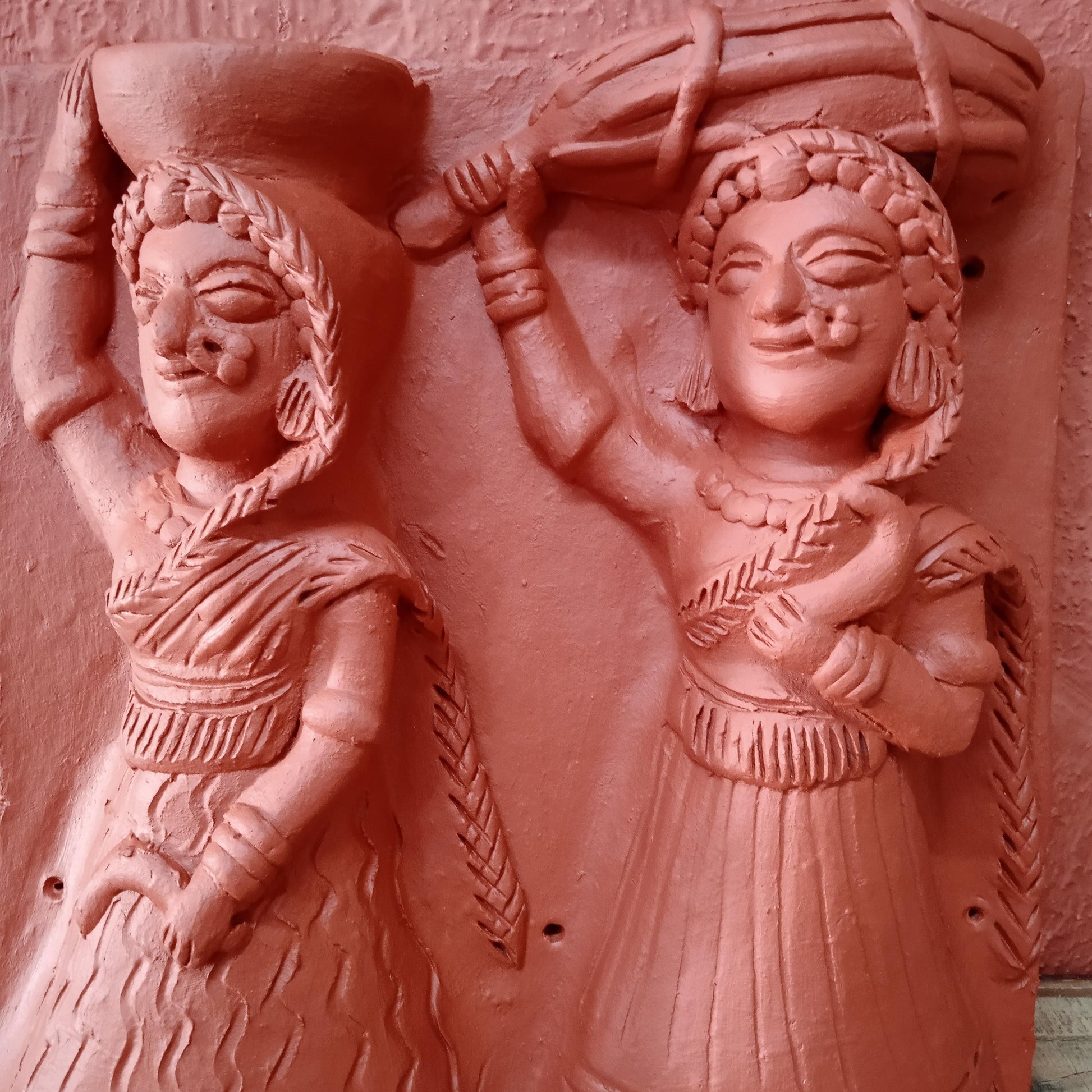 Terracotta Ladies carrying baskets Panel