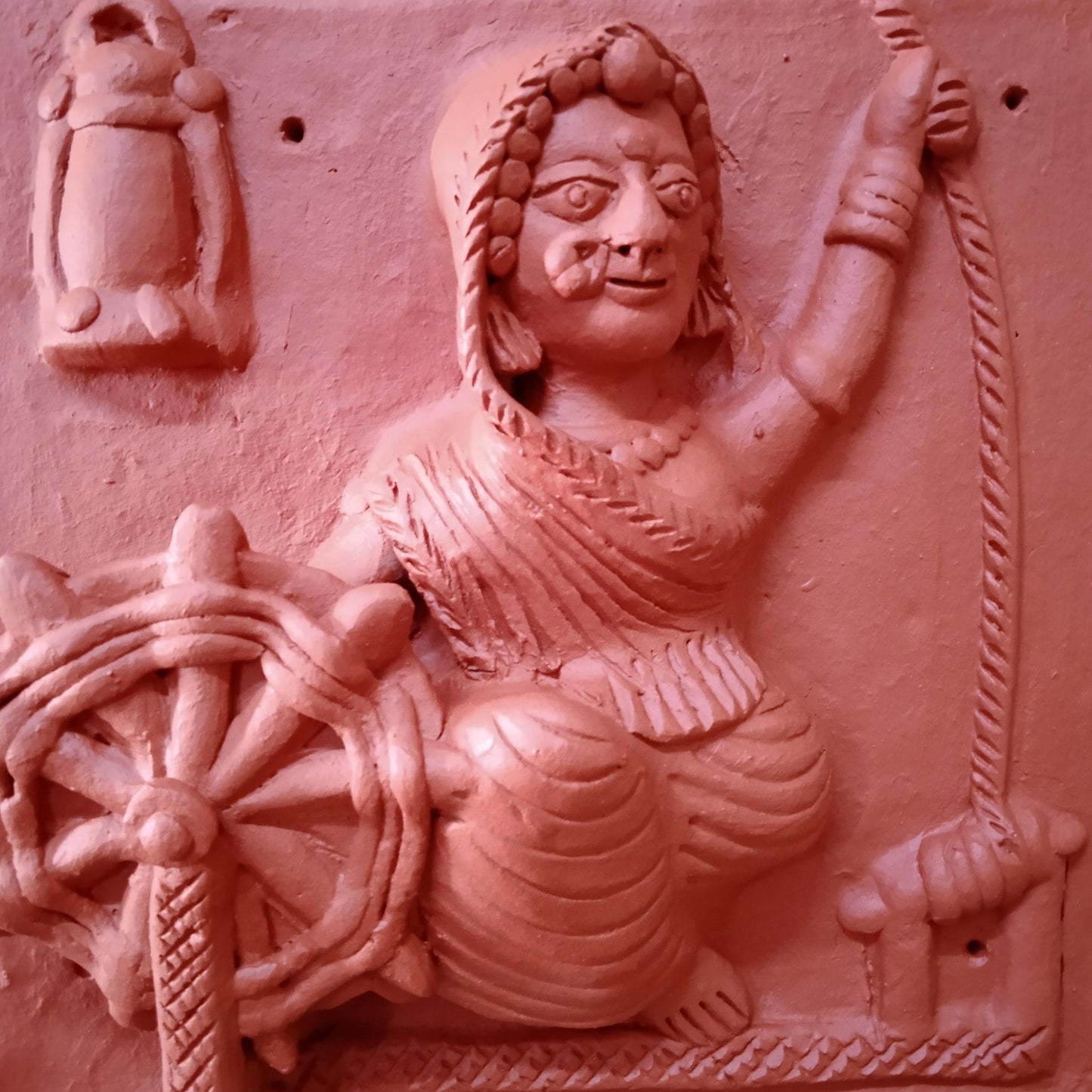 Terracotta Lady spinning a wheel-Charkha Panel