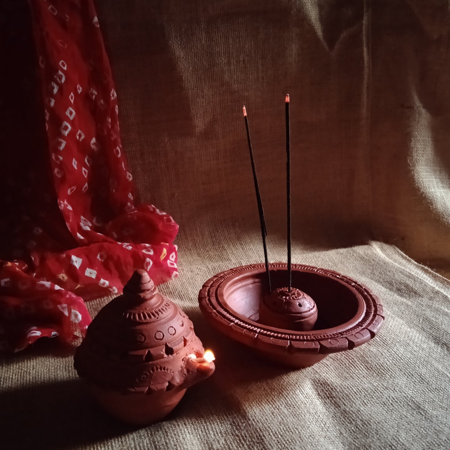 Terracotta Magic Diya & Incense Holder