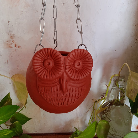 Terracotta Hanging Owl Planter