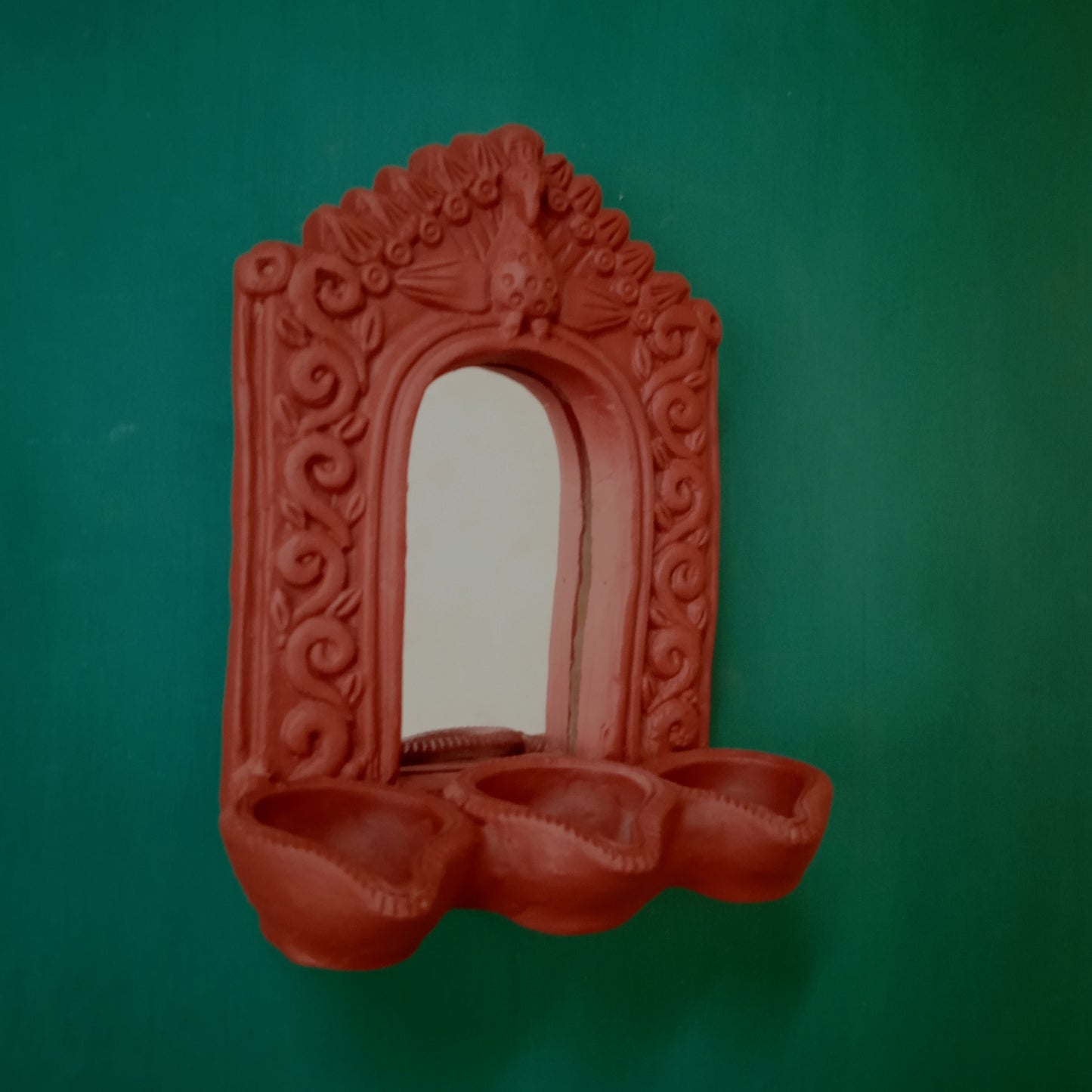 Terracotta Mirror Diya Wall Panel