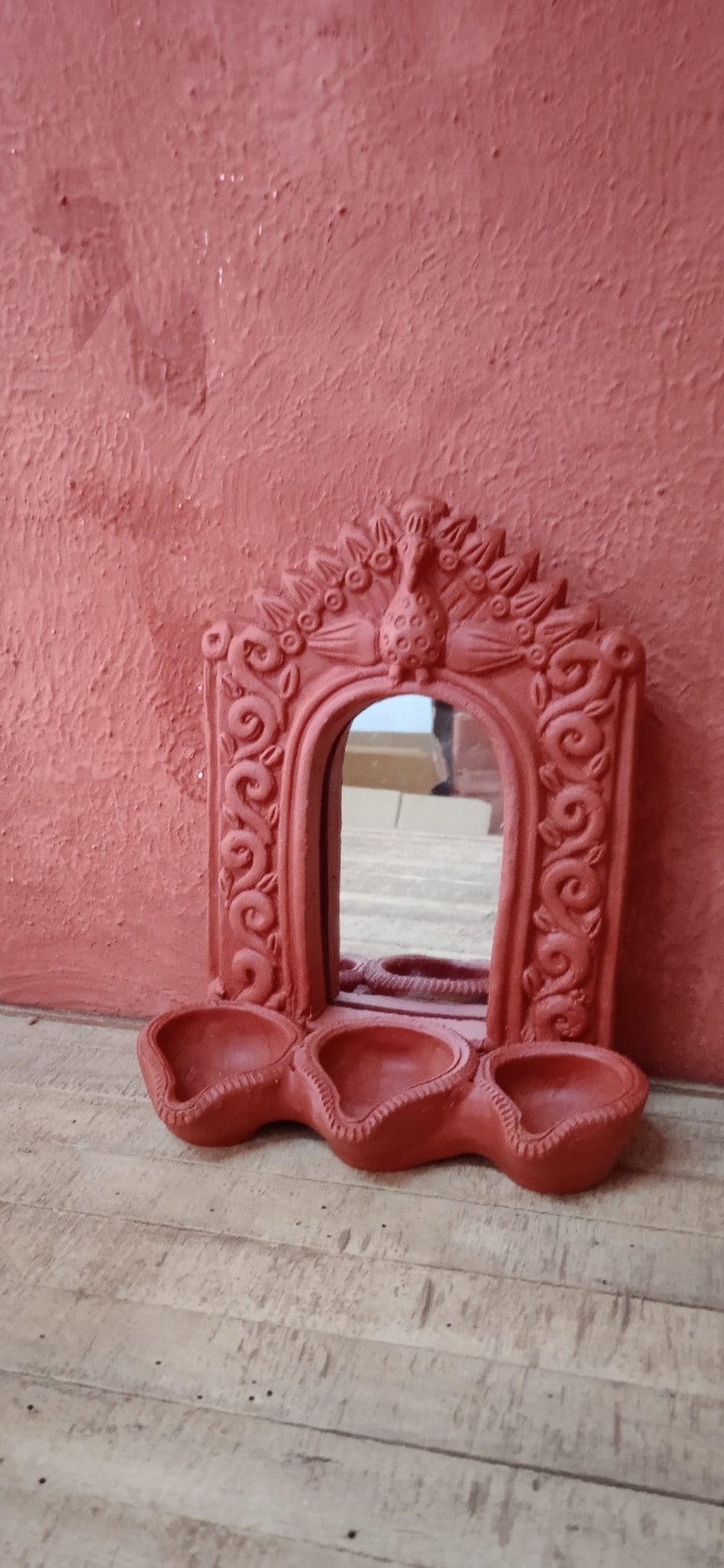 Terracotta Mirror Diya Wall Panel