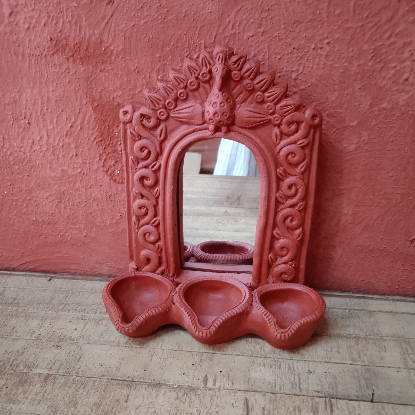 Terracotta Mirror Diya Wall Panel