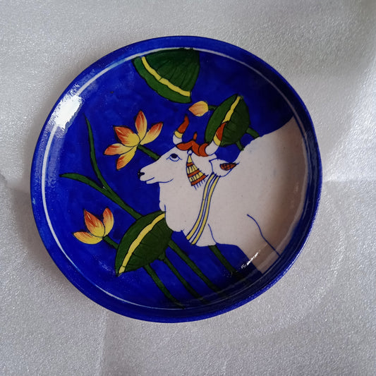 Blue Pottery 8" Pichwai Cow Plate