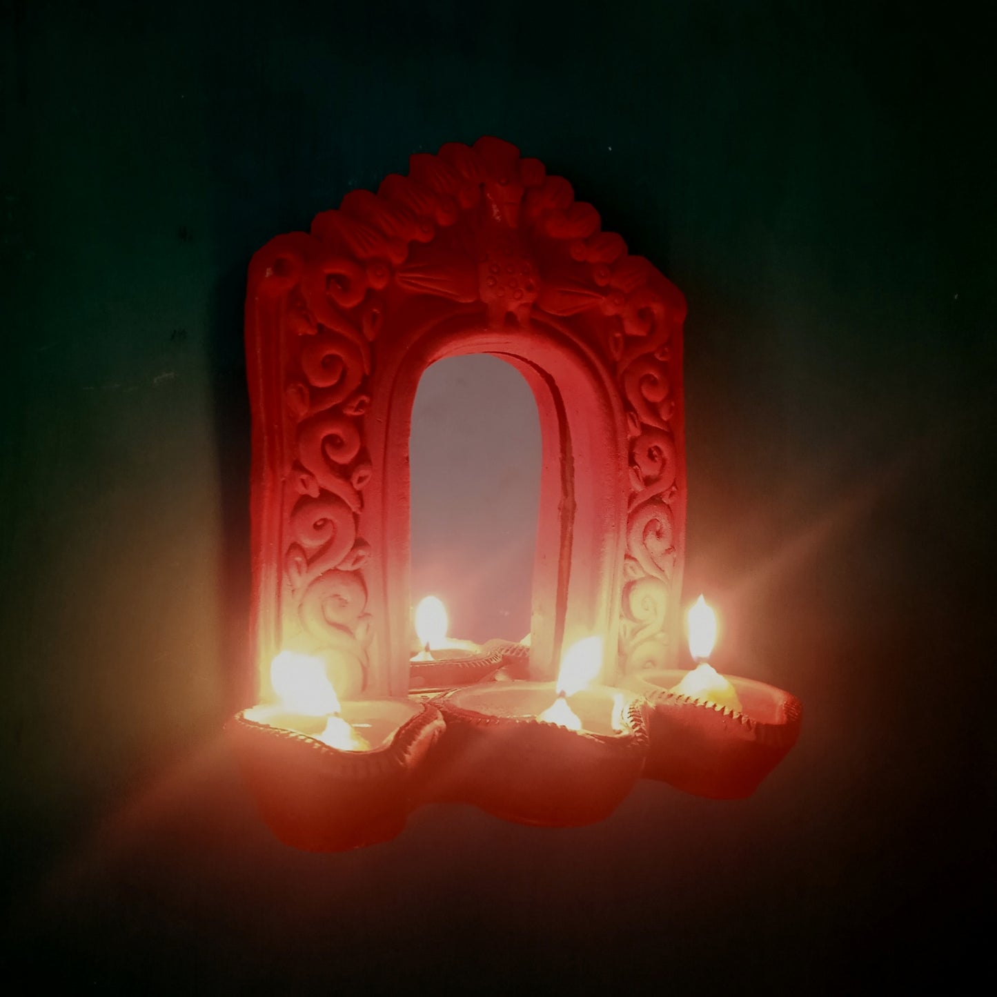 Terracotta Mirror Diya Wall Panel