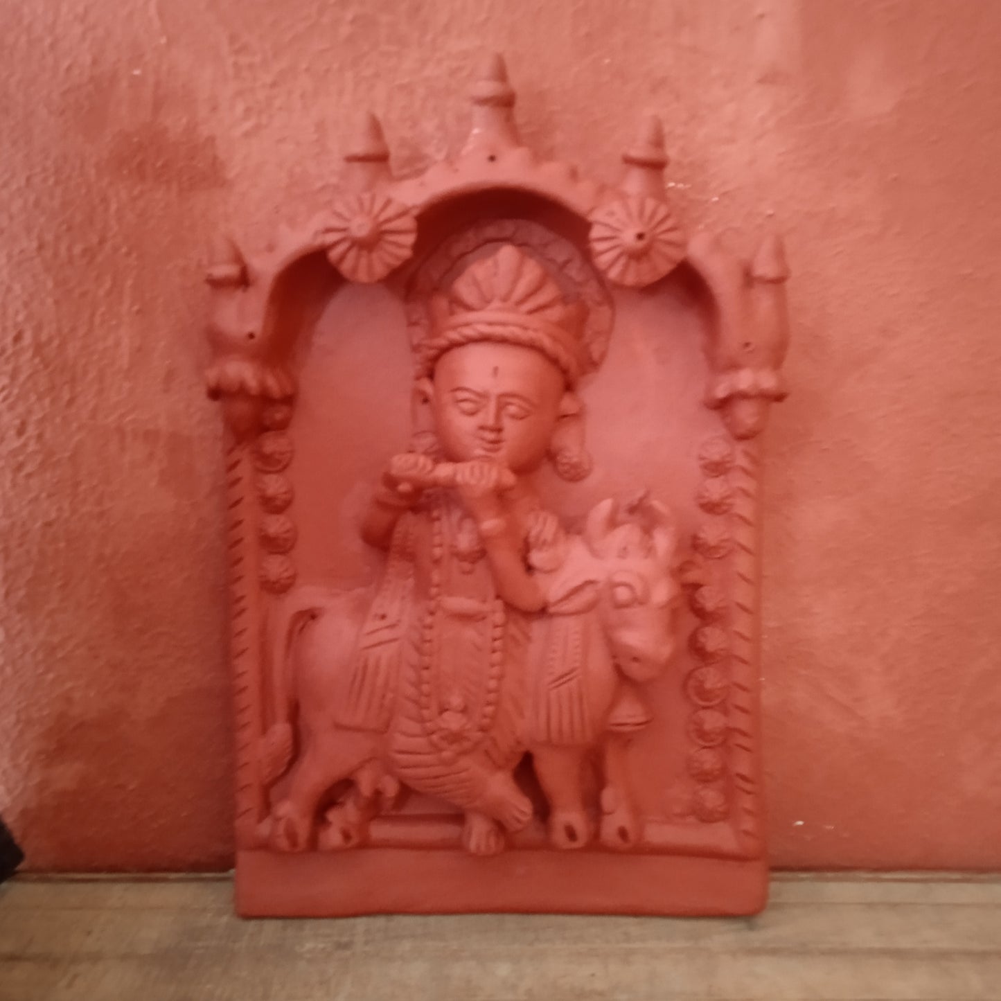 Krishna in Brindavan Terracotta Panel