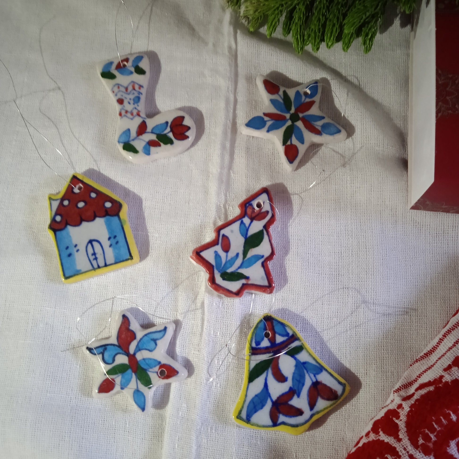 Blue Pottery Christmas ornaments (set of 6)