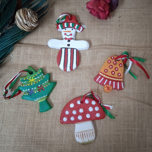 Hand-painted Terracotta Christmas Ornaments (set of 4)