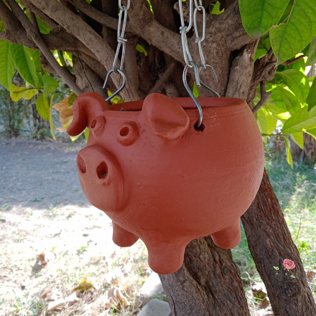 Terracotta Hanging Pig Planter