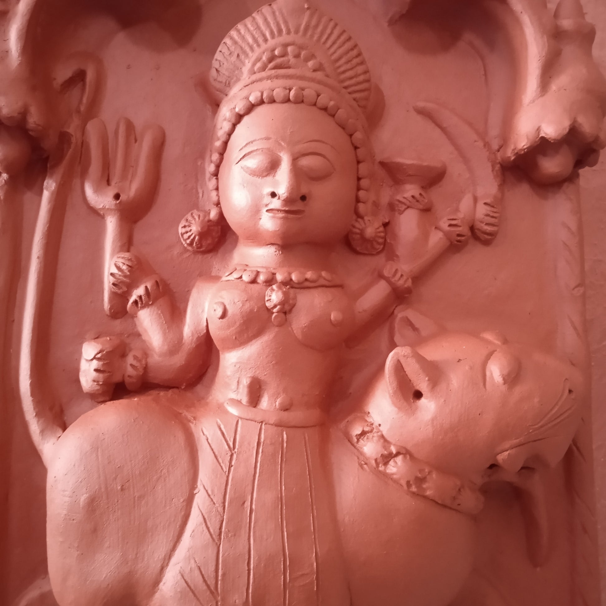 Mother Goddess Durga - Terracotta Plaque 18" H
